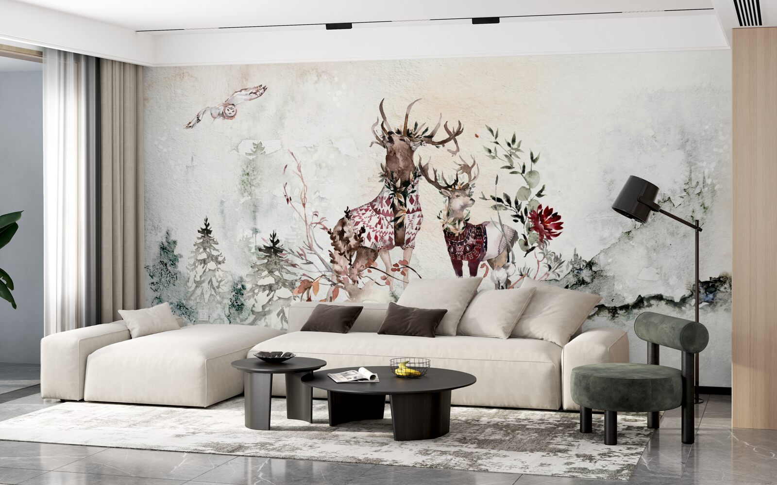 Фотошпалери у туманному лісі живуть прекрасні олені