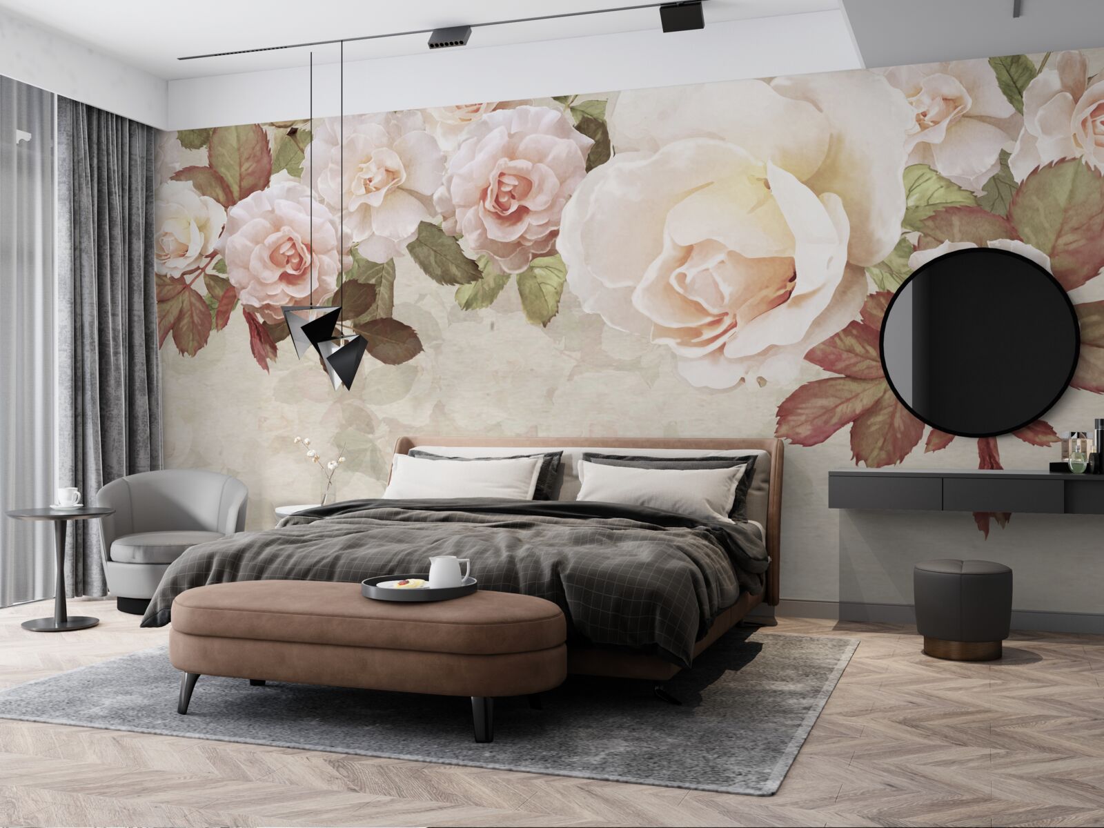 Фотошпалери ніжні рожеві бутони, виконані аквареллю