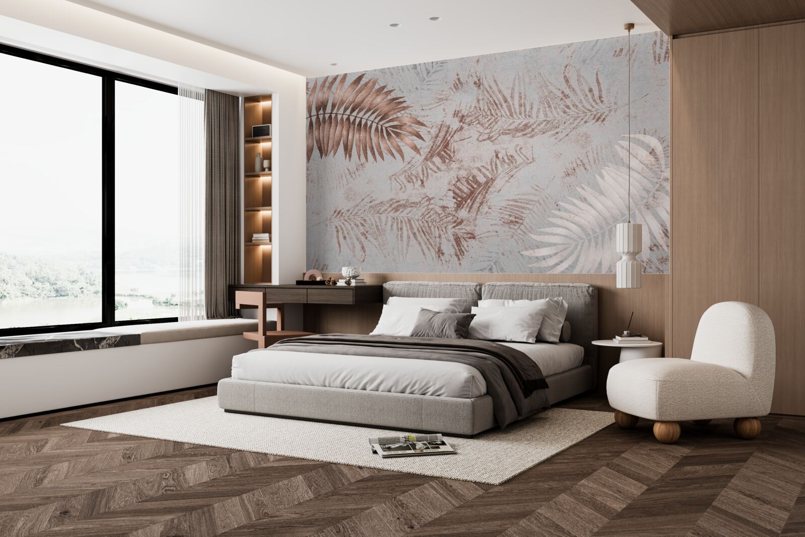 Фотошпалери коричнева та біла папороть