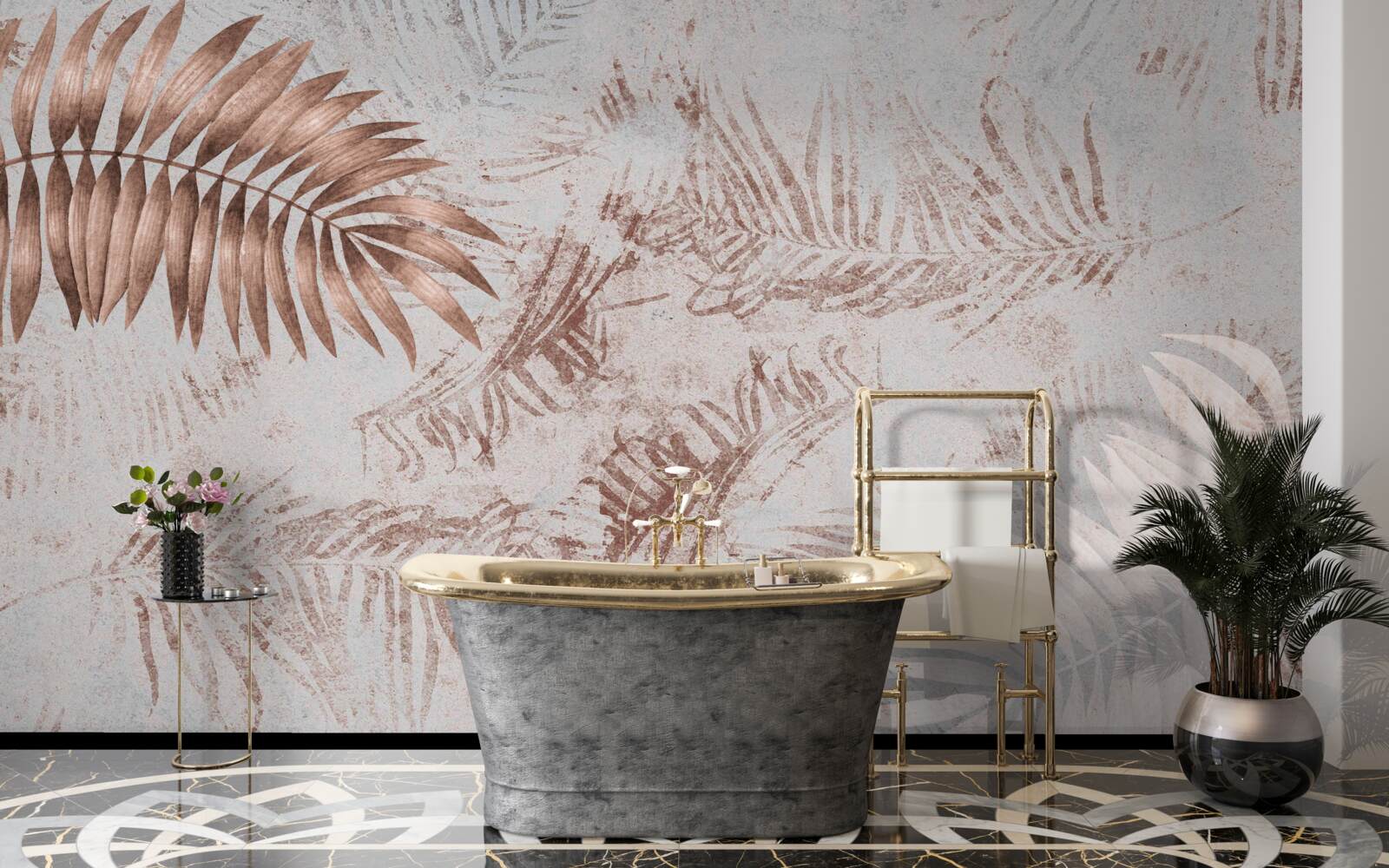 Фотошпалери коричнева та біла папороть