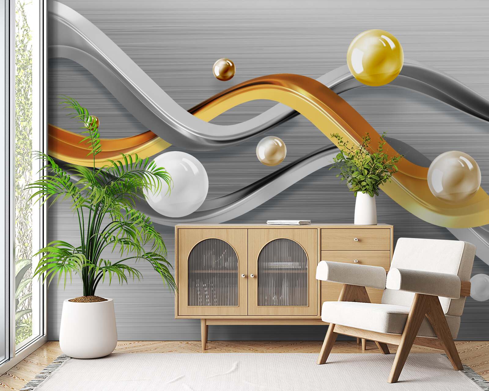 Фотошпалери лінії та сфери в абстракції