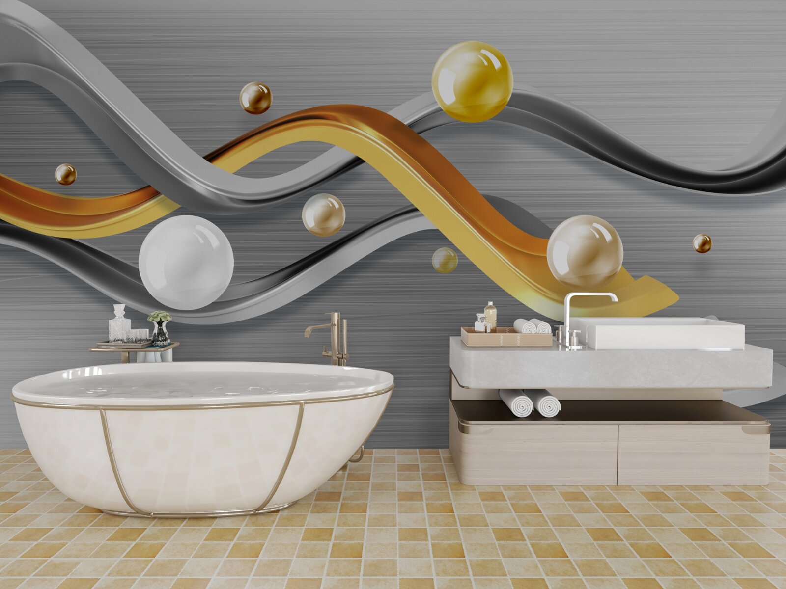 Фотошпалери лінії та сфери в абстракції