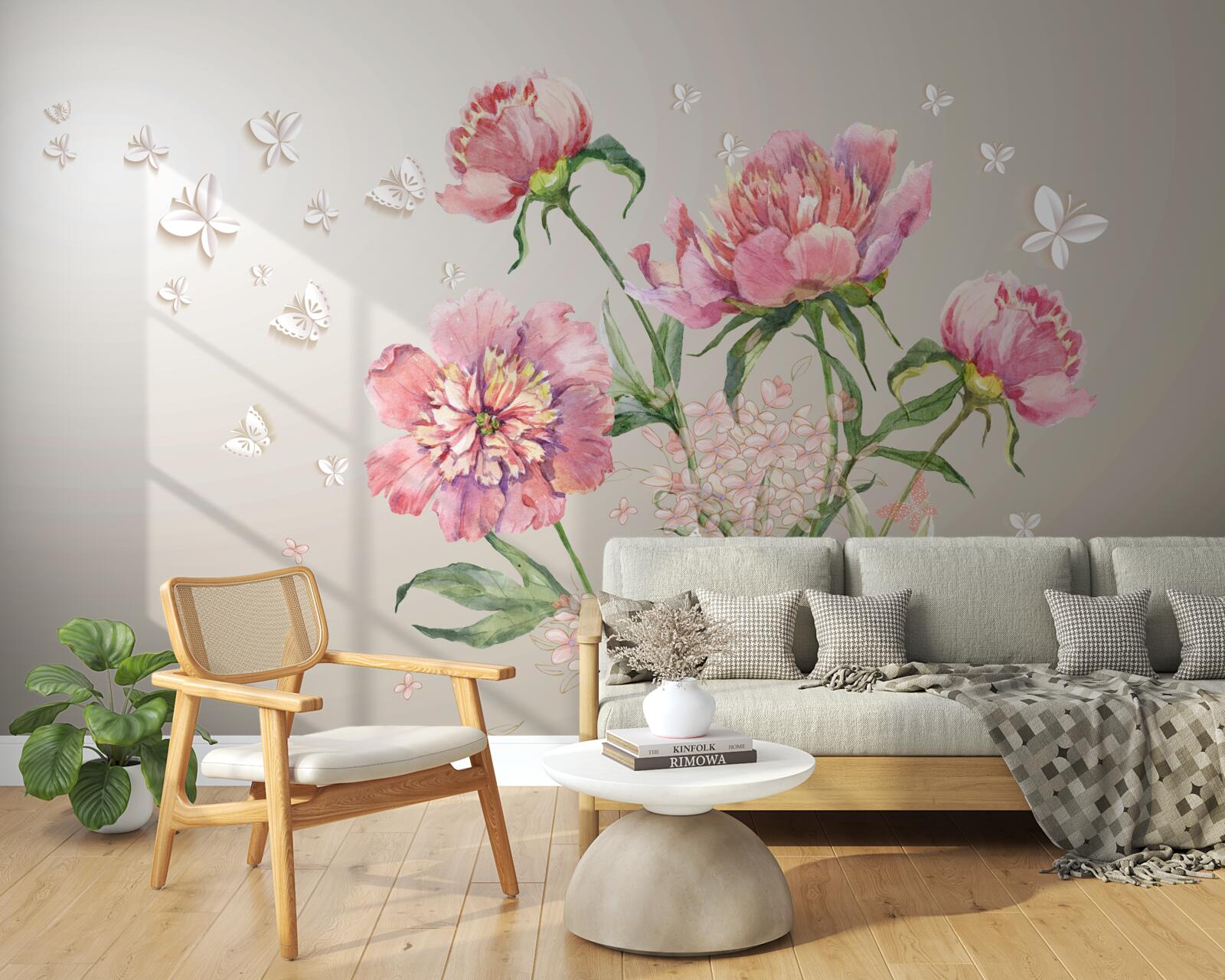 Фотошпалери ніжні весняні квіти в ніжних рожевих тонах