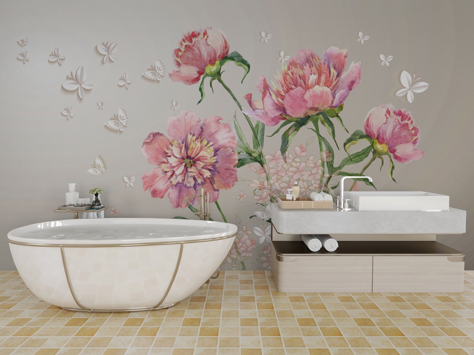 Фотошпалери ніжні весняні квіти в ніжних рожевих тонах