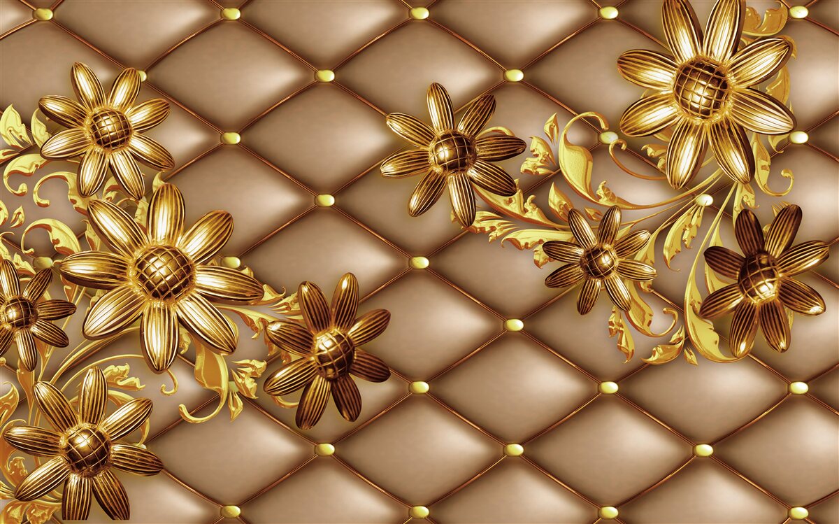 Фотошпалери золоті квіти на тканині