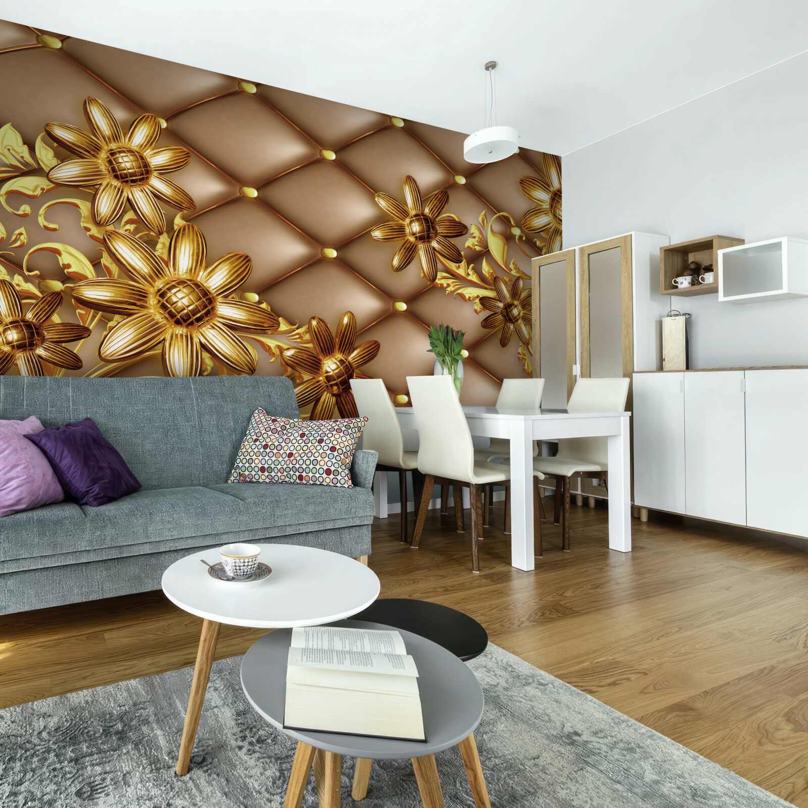 Фотошпалери золоті квіти на тканині