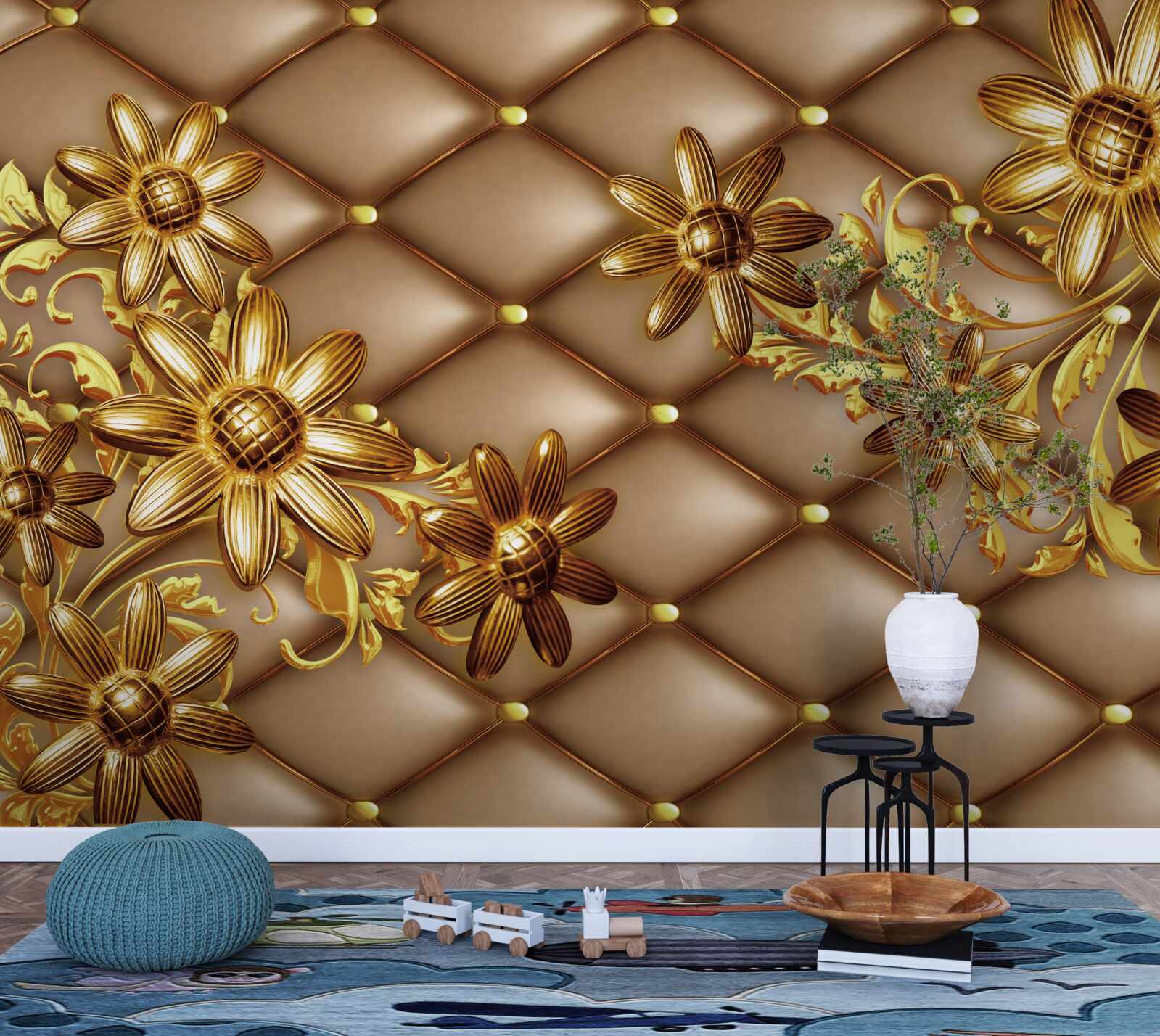 Фотошпалери золоті квіти на тканині