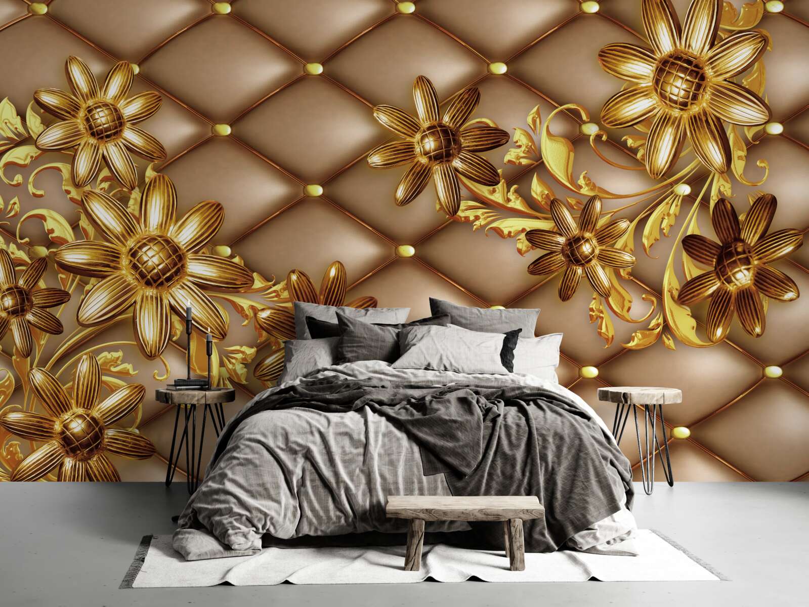 Фотошпалери золоті квіти на тканині