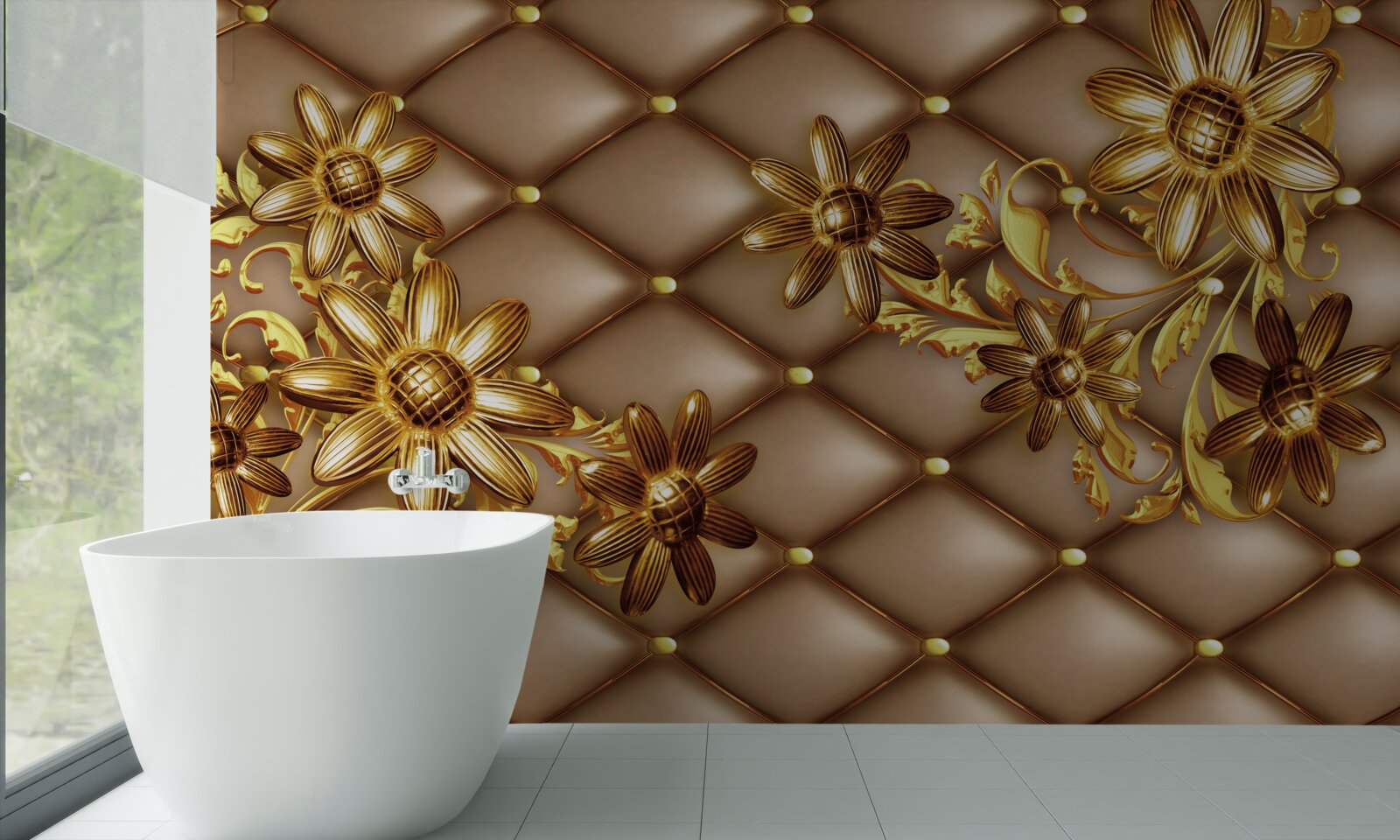 Фотошпалери золоті квіти на тканині