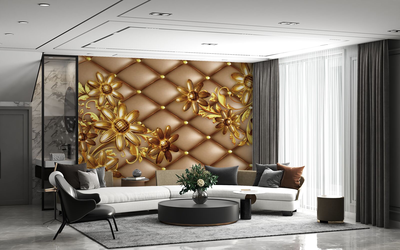 Фотошпалери золоті квіти на тканині