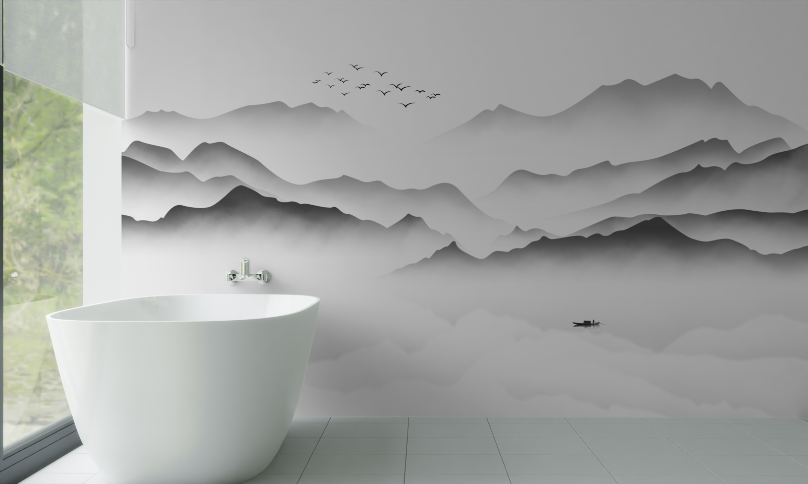 Фотошпалери ранок біля річки, оповитої туманом