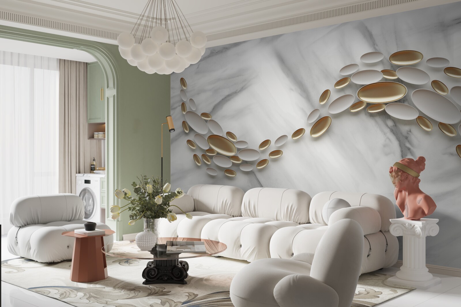 Фотошпалери золото переплітається з прожилками мармуру