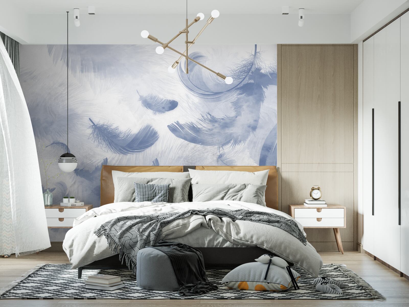 Фотошпалери літаюче пір'я неба