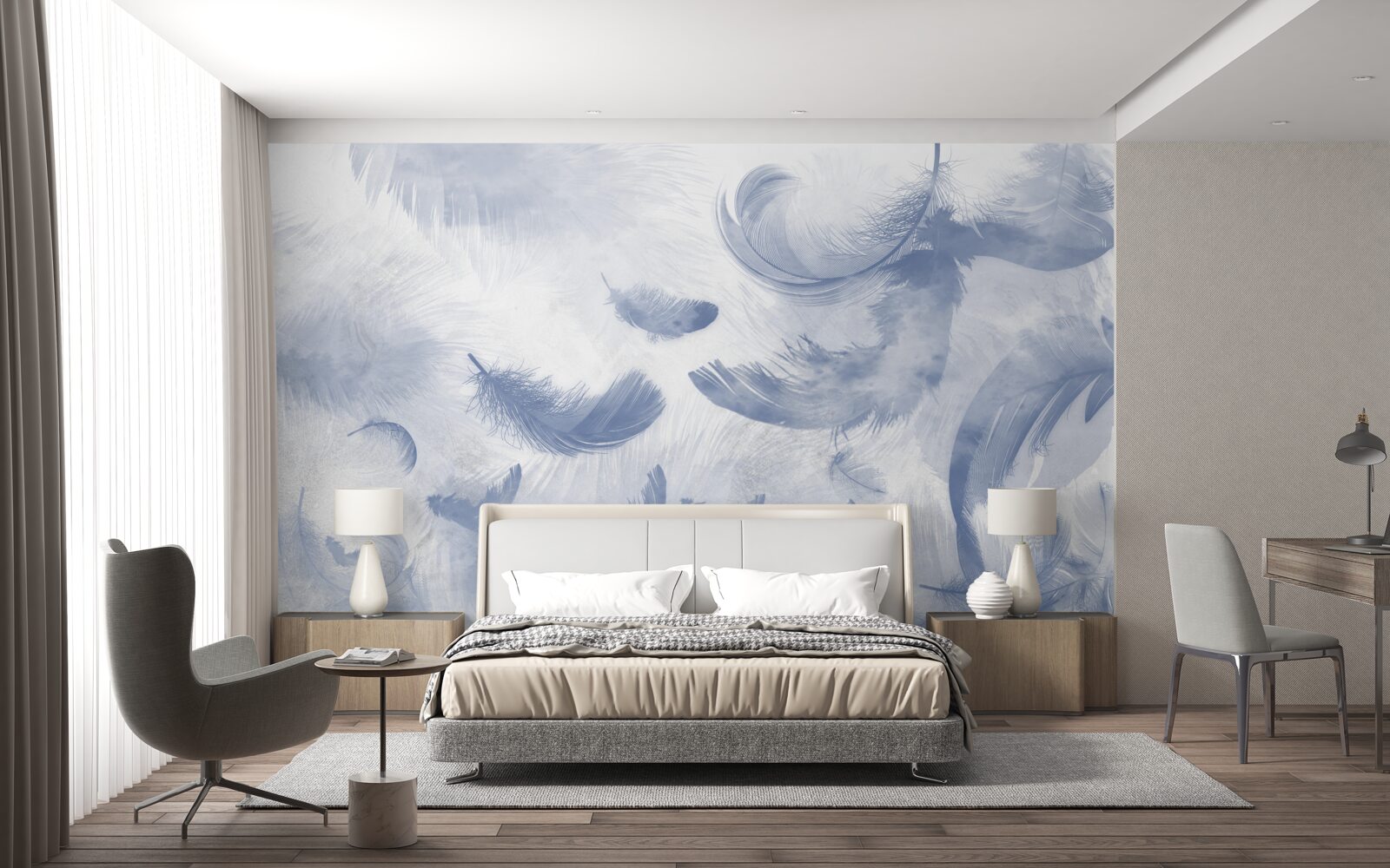 Фотошпалери літаюче пір'я неба