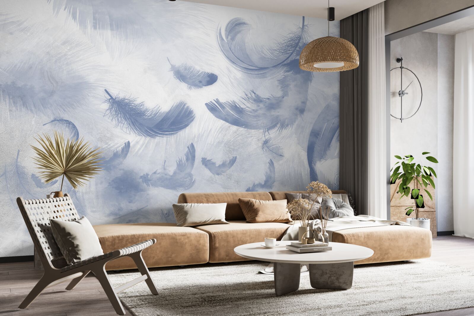 Фотошпалери літаюче пір'я неба