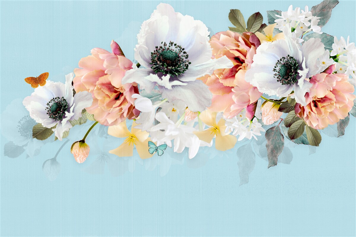 Фотошпалери букет білих маків та інших квітів