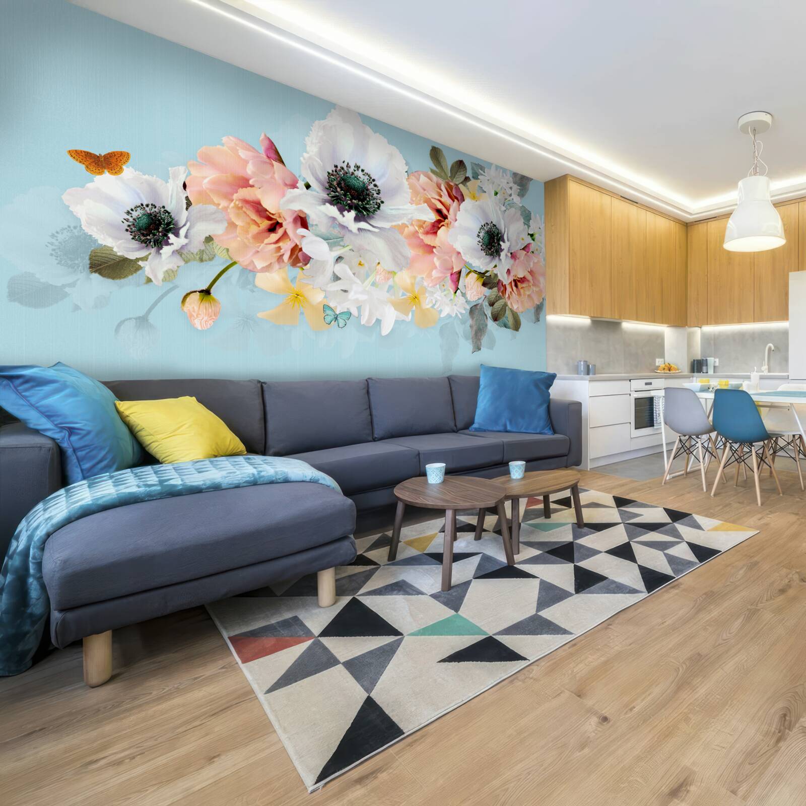 Фотошпалери букет білих маків та інших квітів