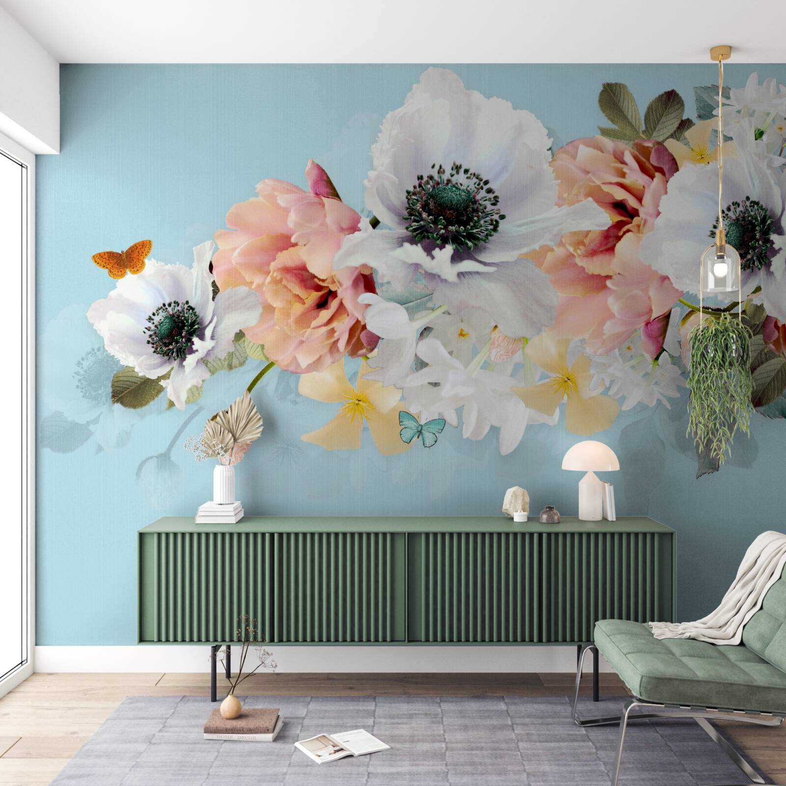 Фотошпалери букет білих маків та інших квітів