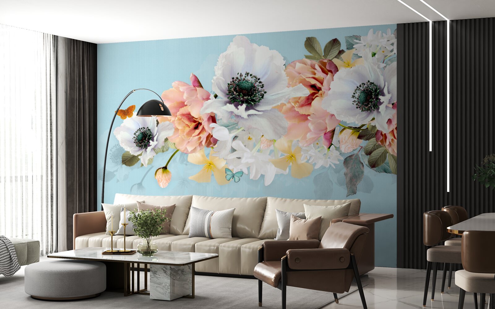 Фотошпалери букет білих маків та інших квітів