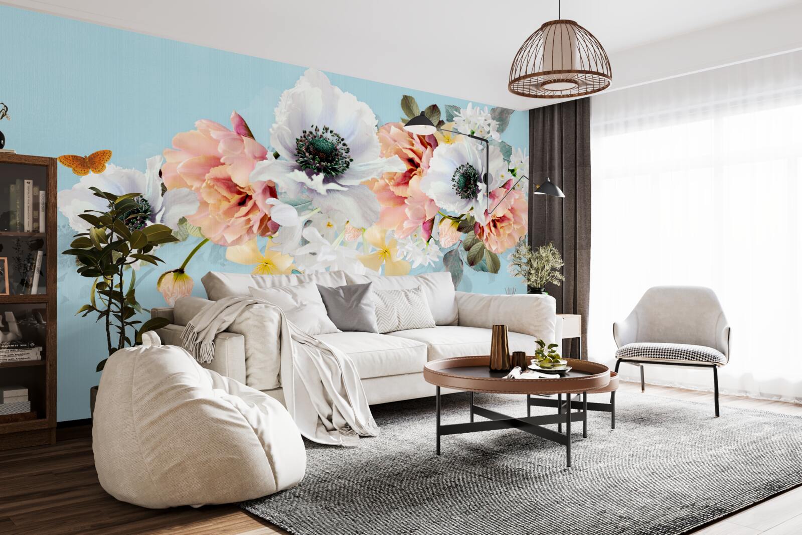 Фотошпалери букет білих маків та інших квітів