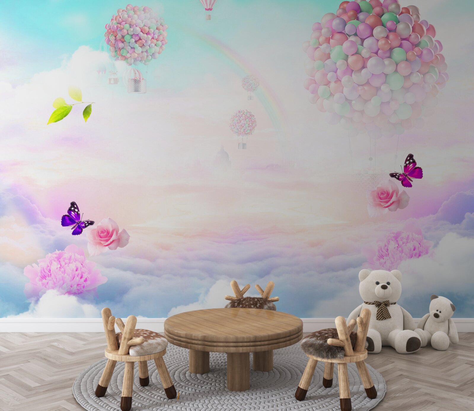 Фотошпалери повітряні кульки та пурхаючі метелики