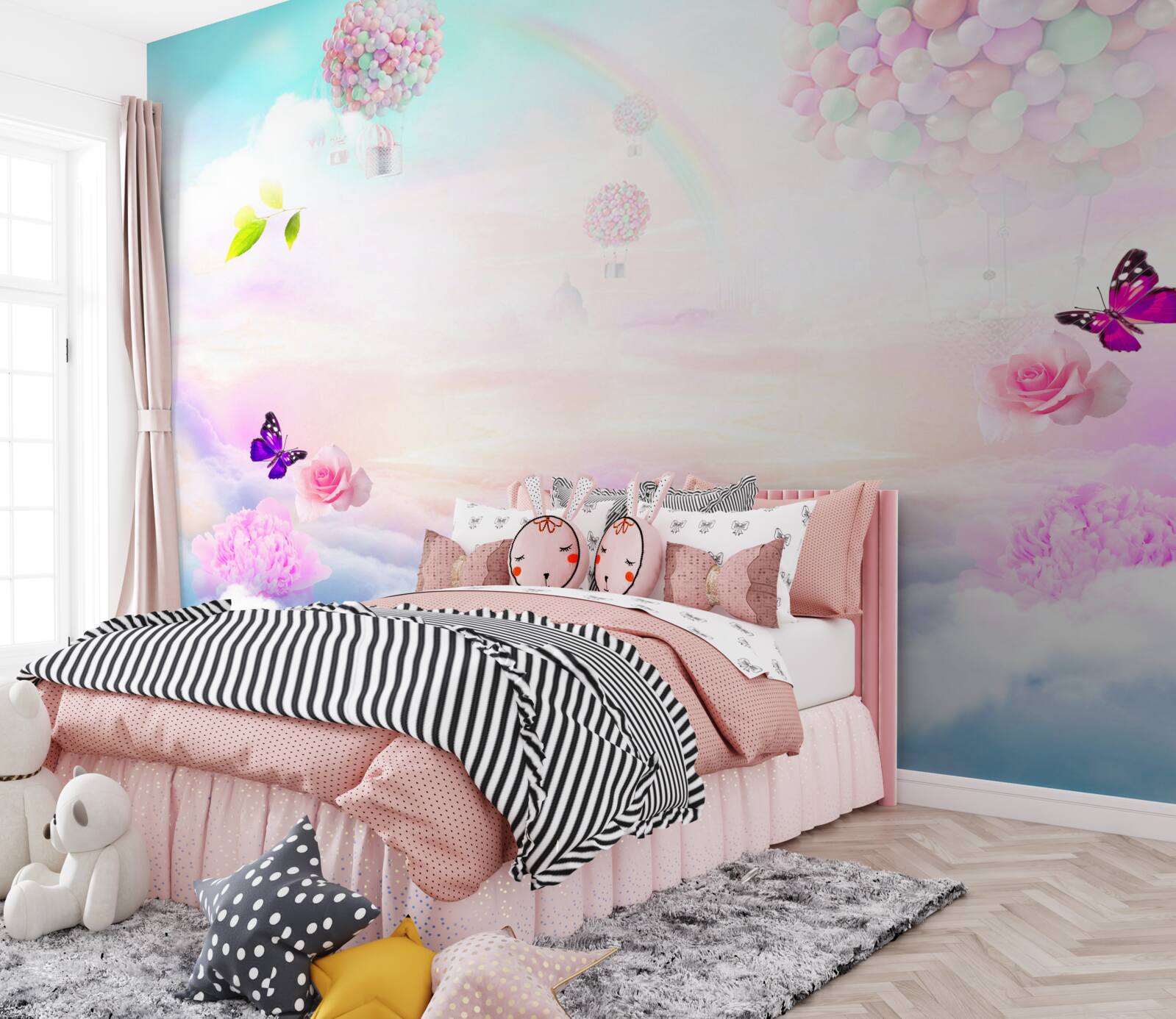 Фотошпалери повітряні кульки та пурхаючі метелики