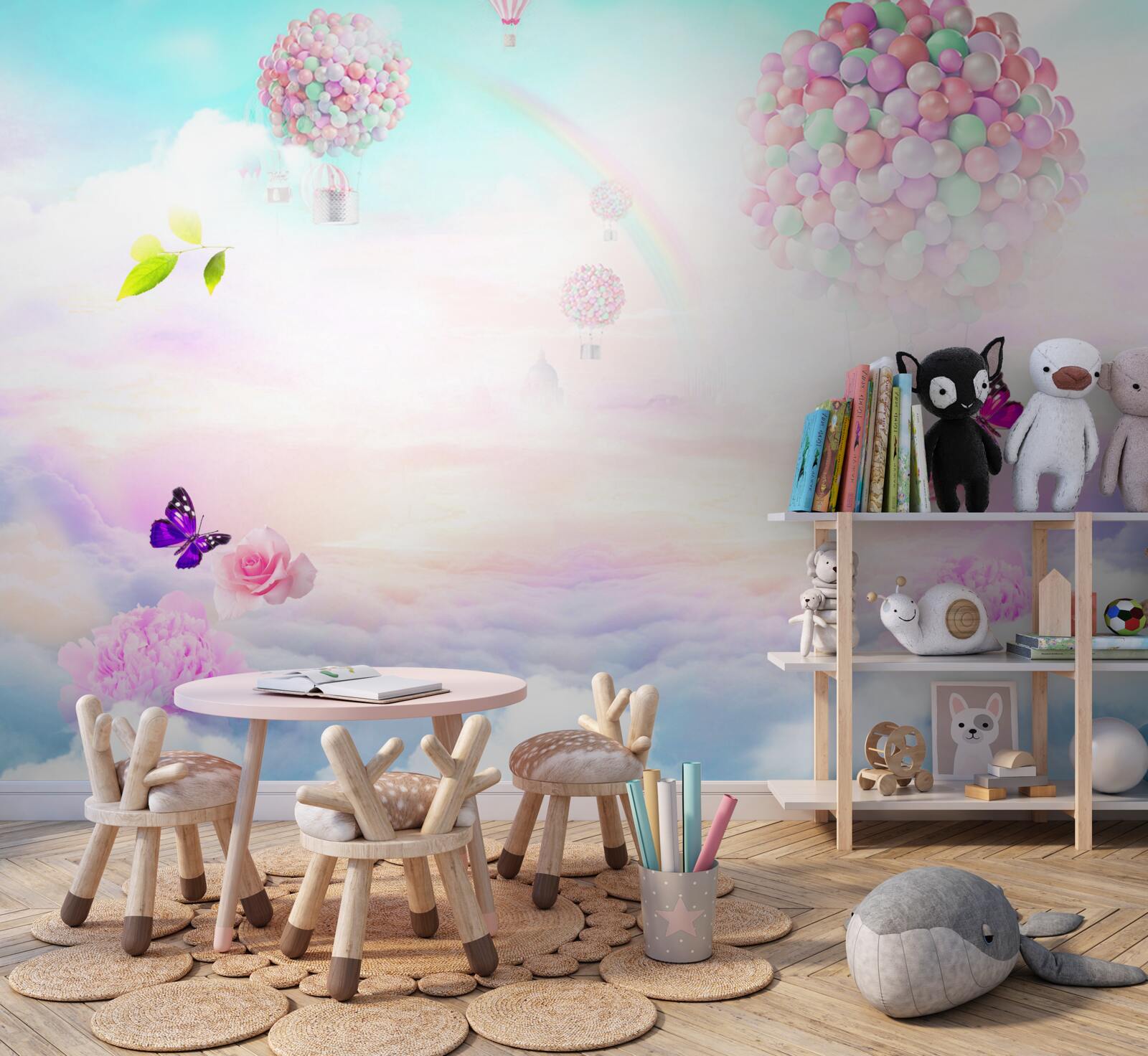 Фотошпалери повітряні кульки та пурхаючі метелики