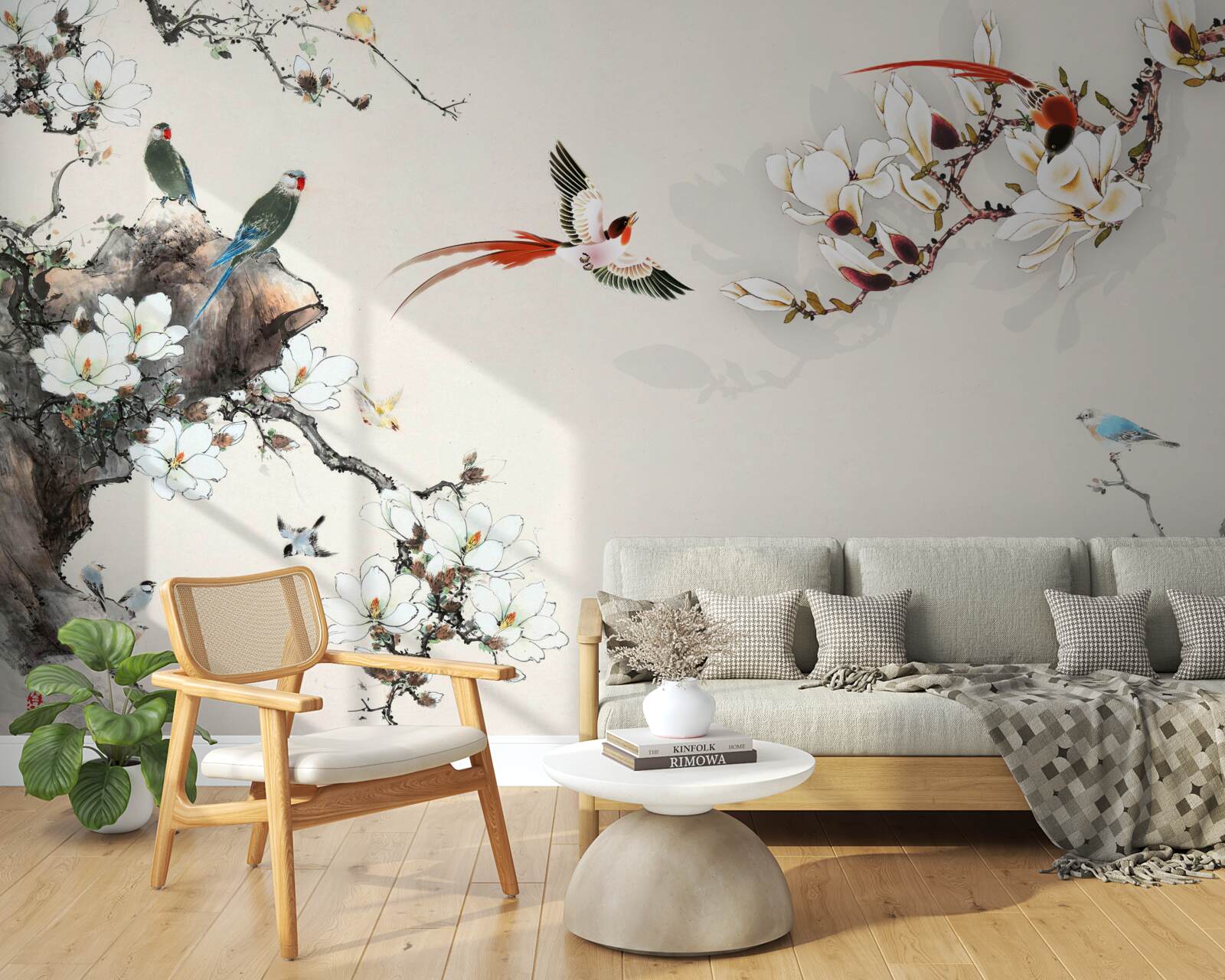 Фотошпалери птахи радіють серед квітів