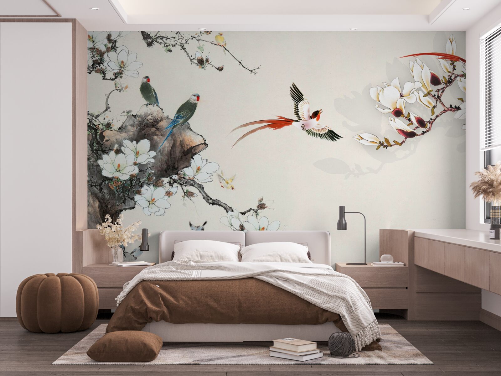 Фотошпалери птахи радіють серед квітів