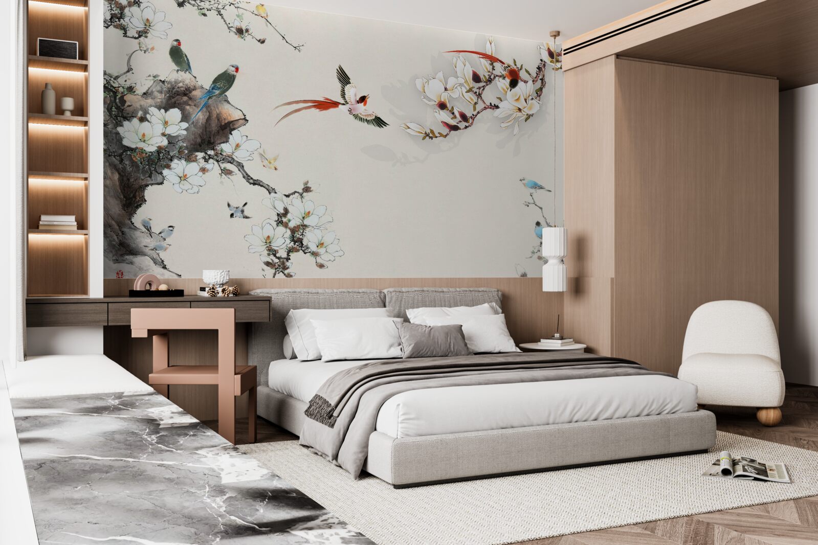 Фотошпалери птахи радіють серед квітів