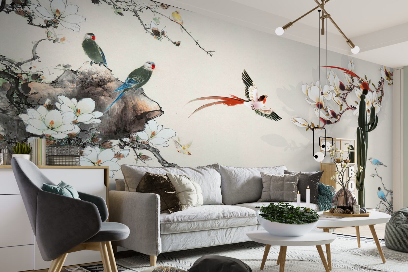 Фотошпалери птахи радіють серед квітів