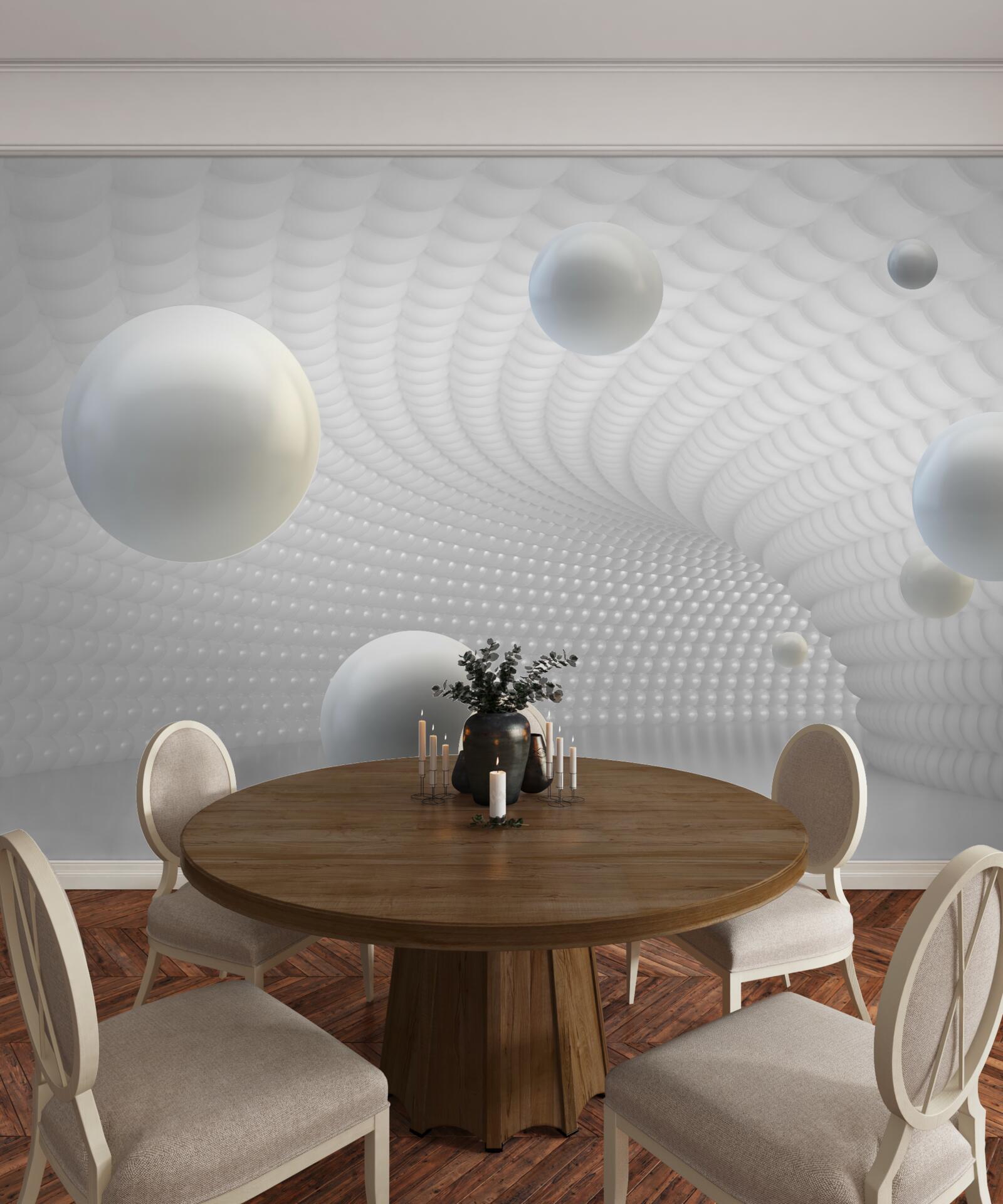 Фотошпалери плаваючі білі кульки в коридорі