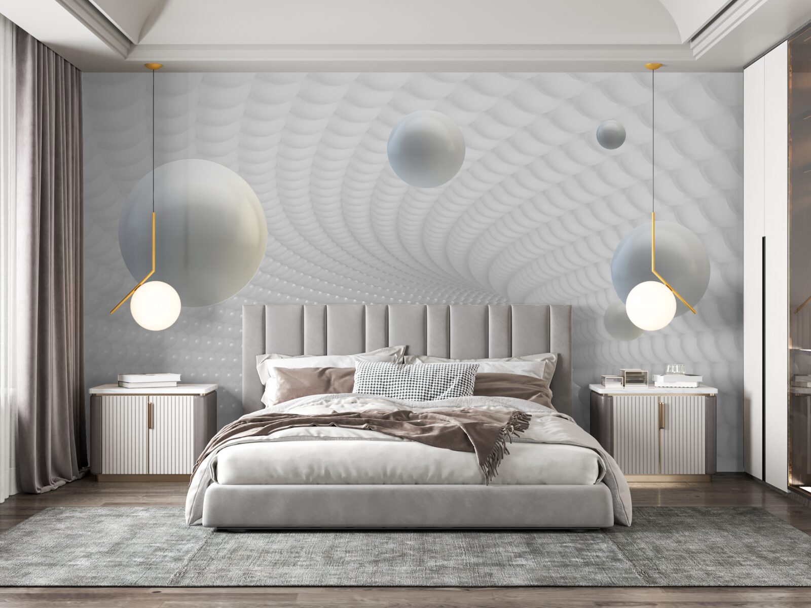 Фотошпалери плаваючі білі кульки в коридорі