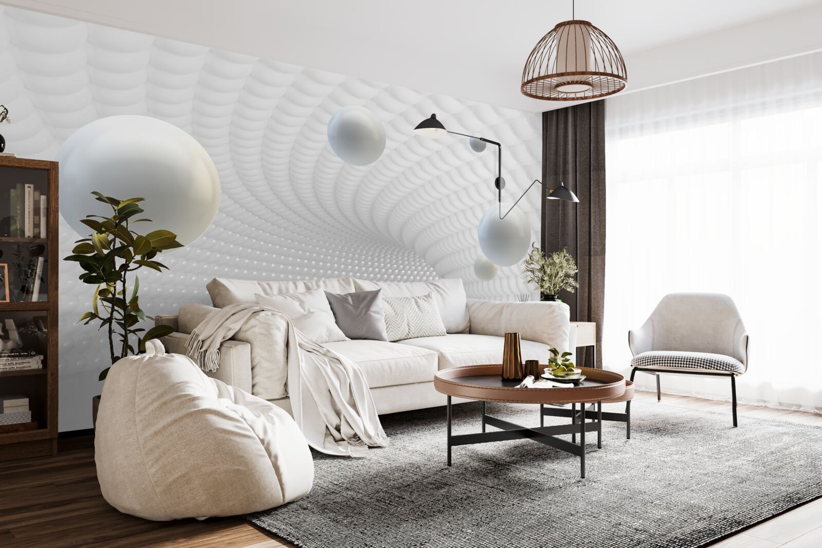 Фотошпалери плаваючі білі кульки в коридорі