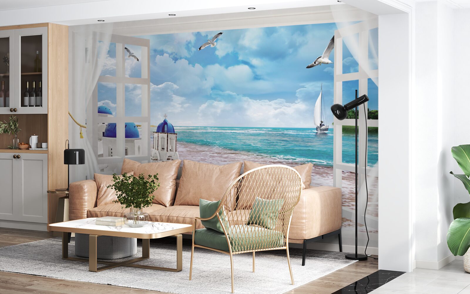 Фотошпалери вид на пляж у греції з вікна