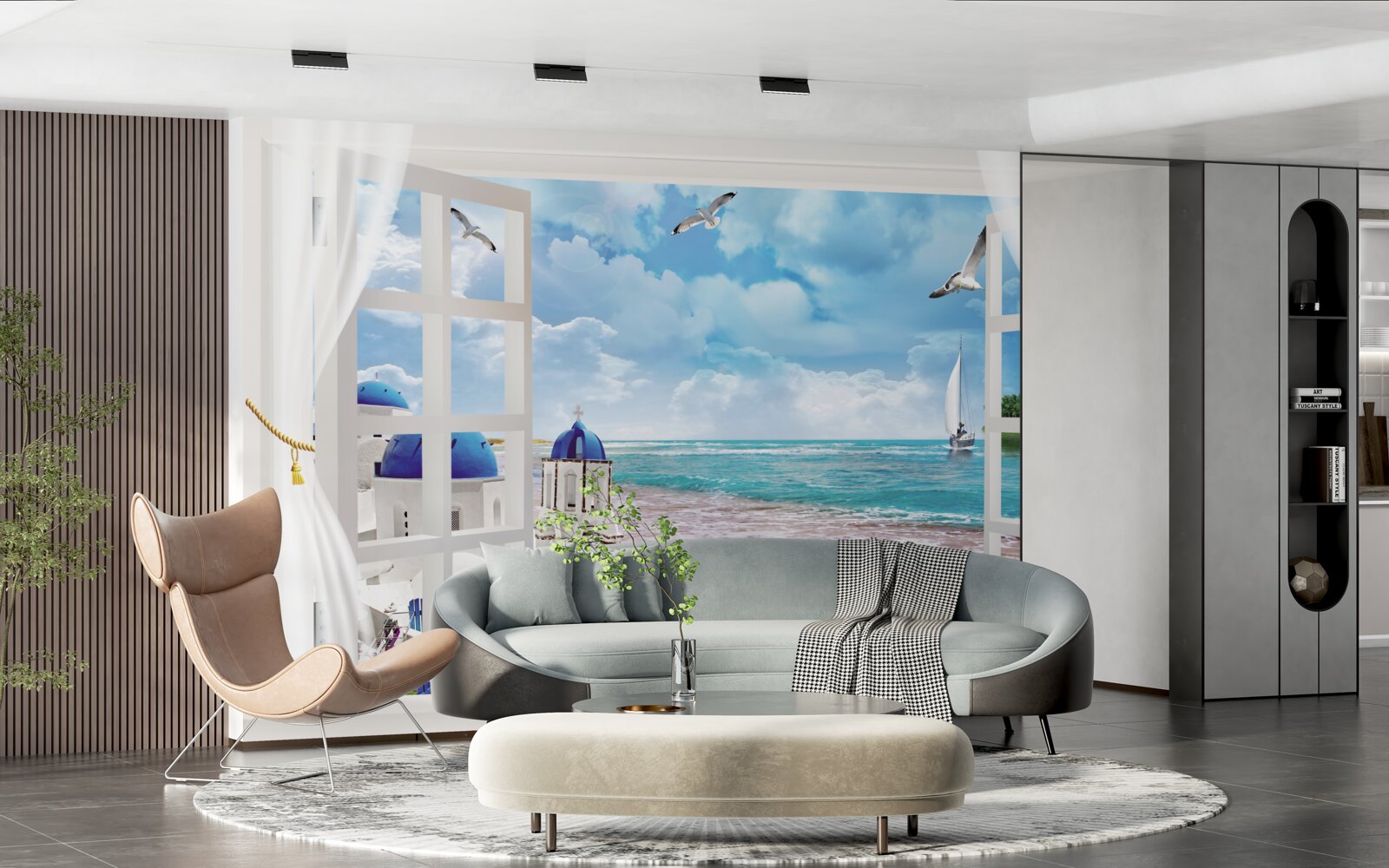 Фотошпалери вид на пляж у греції з вікна