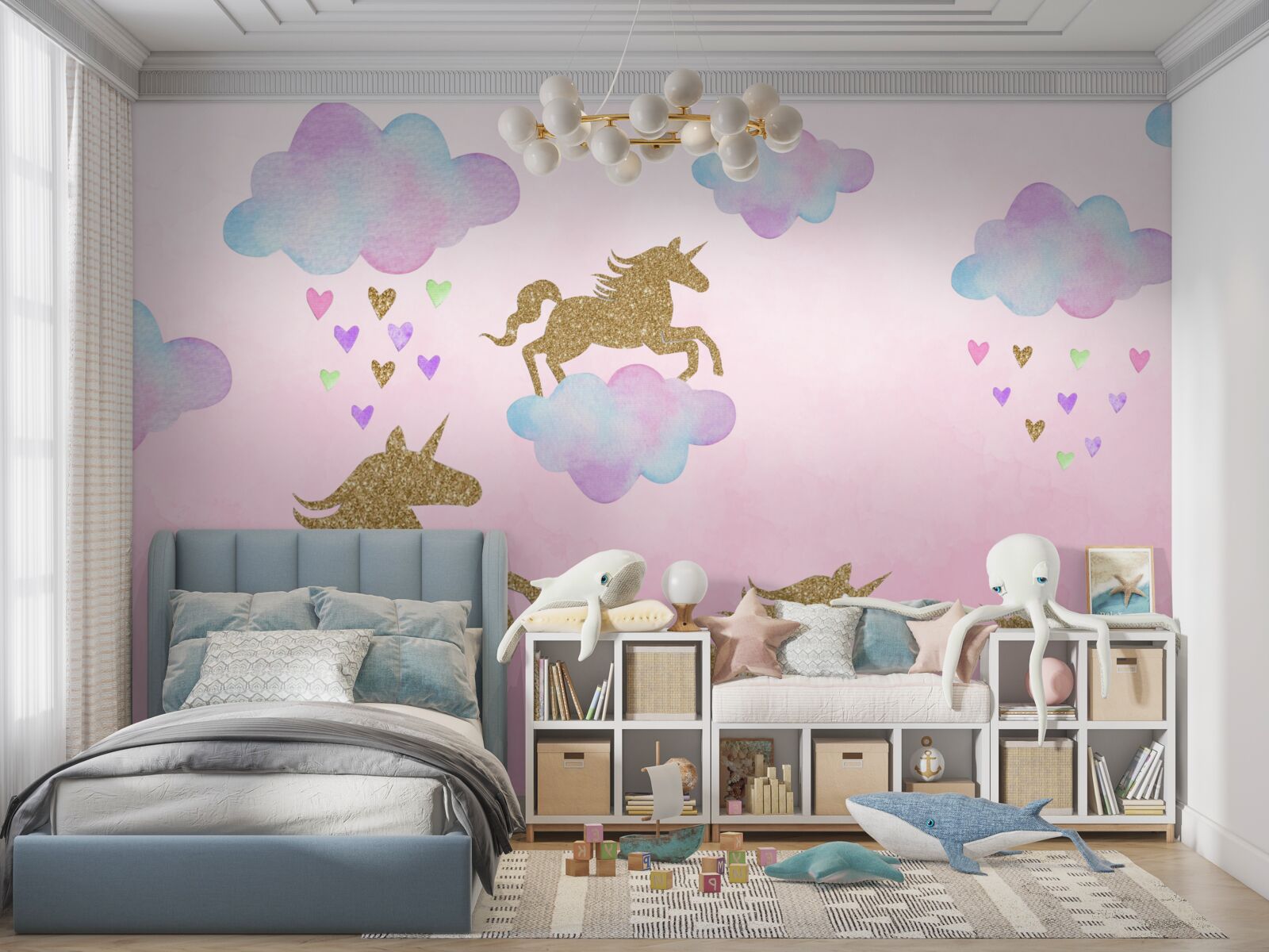 Фотошпалери єдинороги грають у хмарах