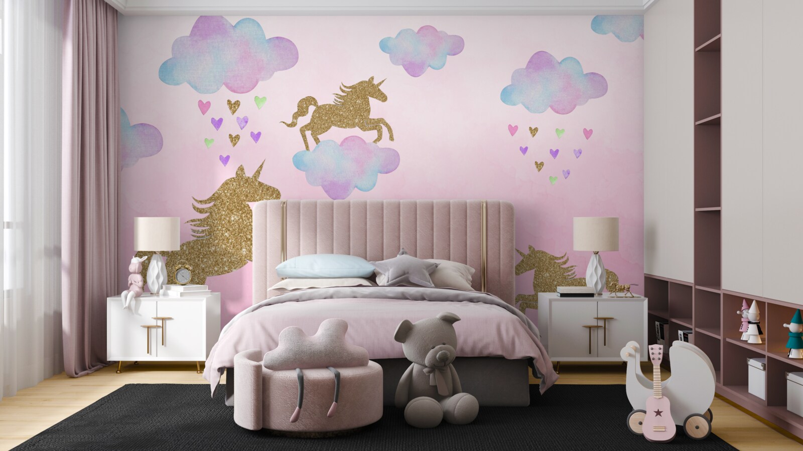 Фотошпалери єдинороги грають у хмарах