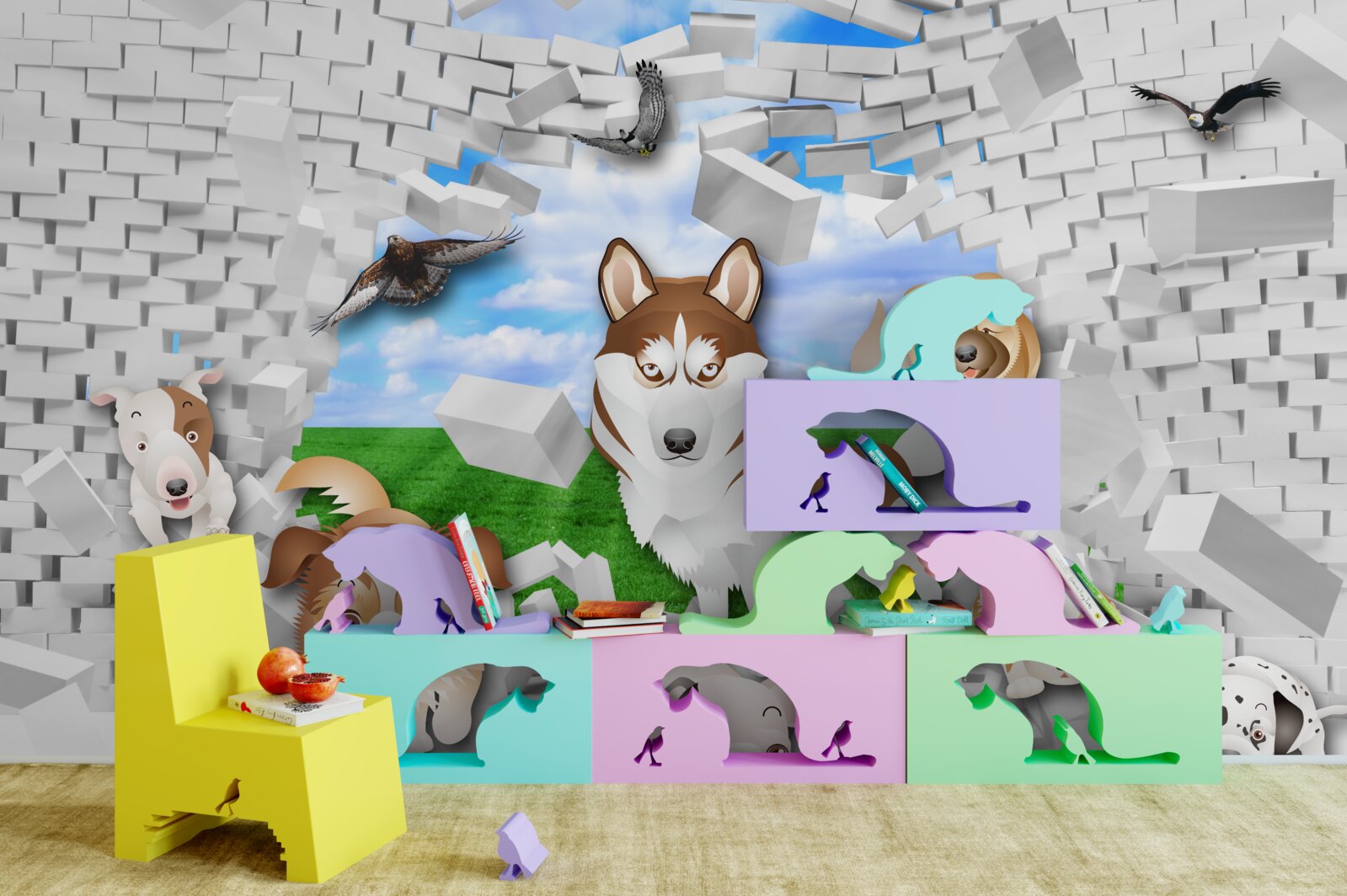 Фотошпалери анімаційні собаки подолали бар'єр