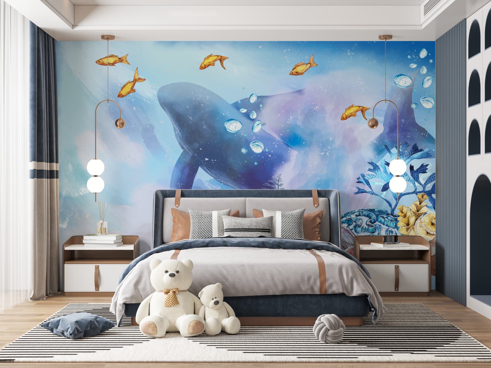 Фотошпалери синій кит під водою