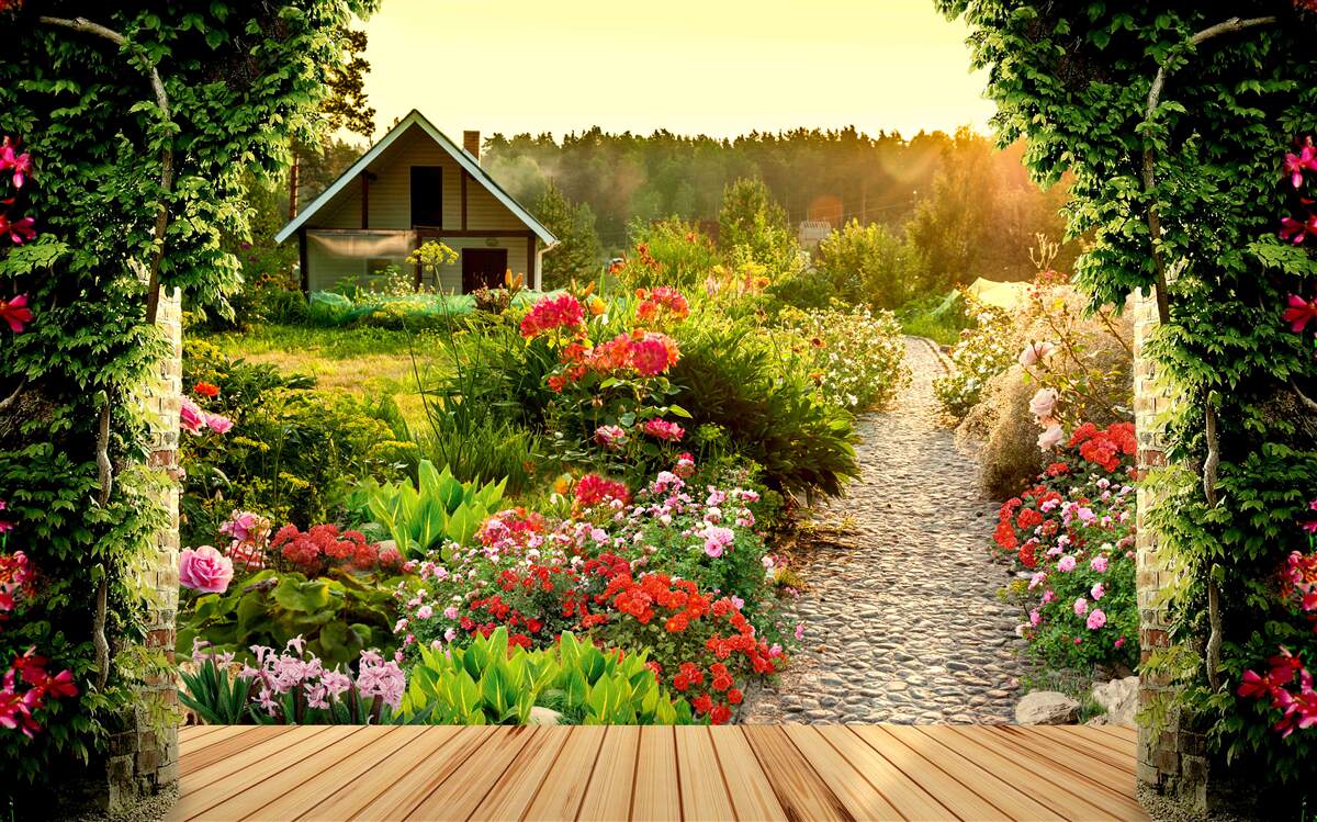 Фотошпалери природний ландшафт з будинком