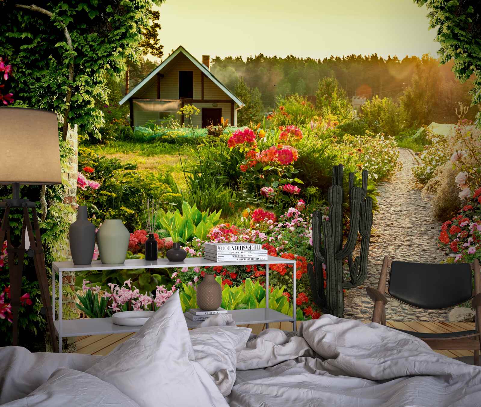 Фотошпалери природний ландшафт з будинком