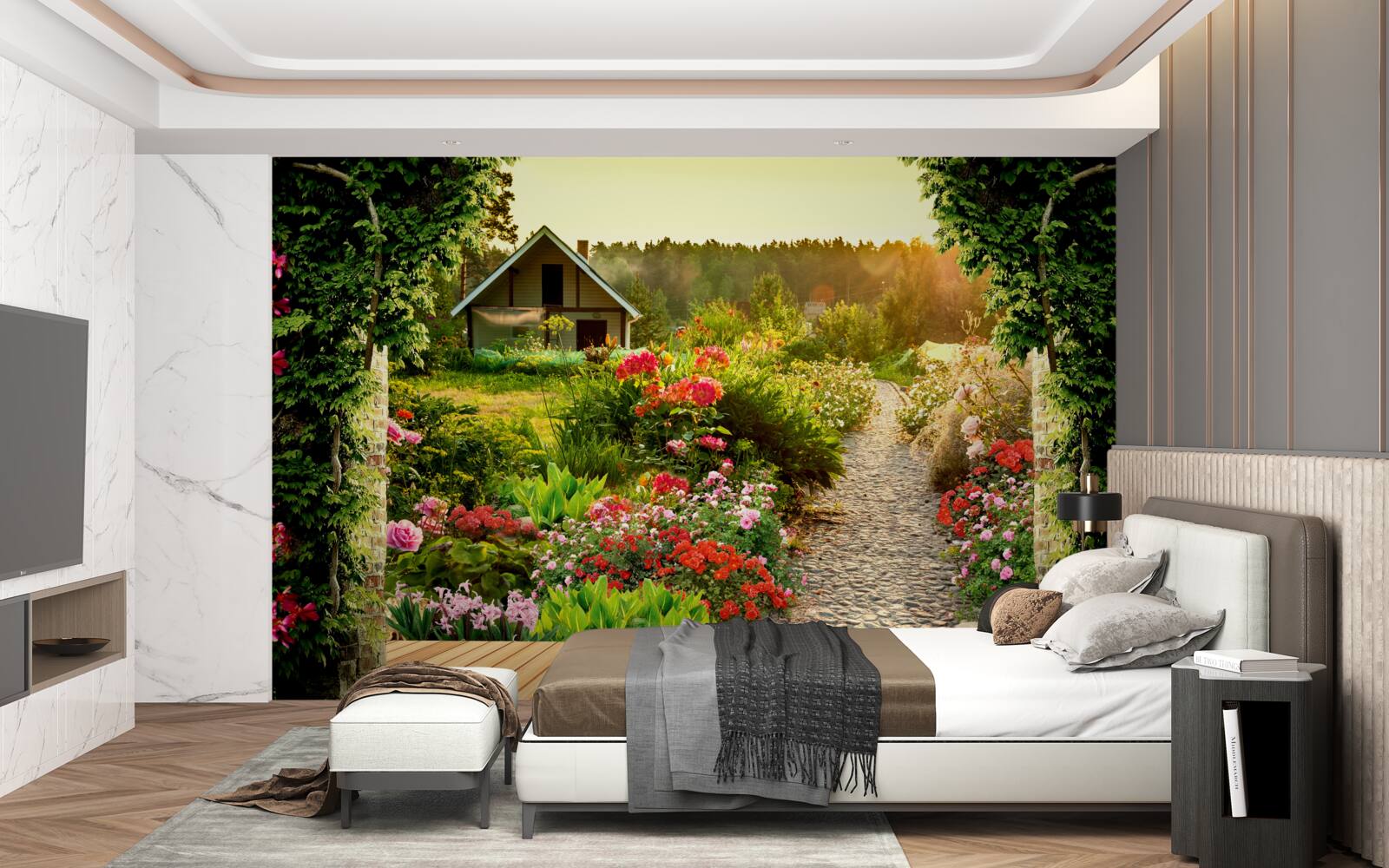 Фотошпалери природний ландшафт з будинком