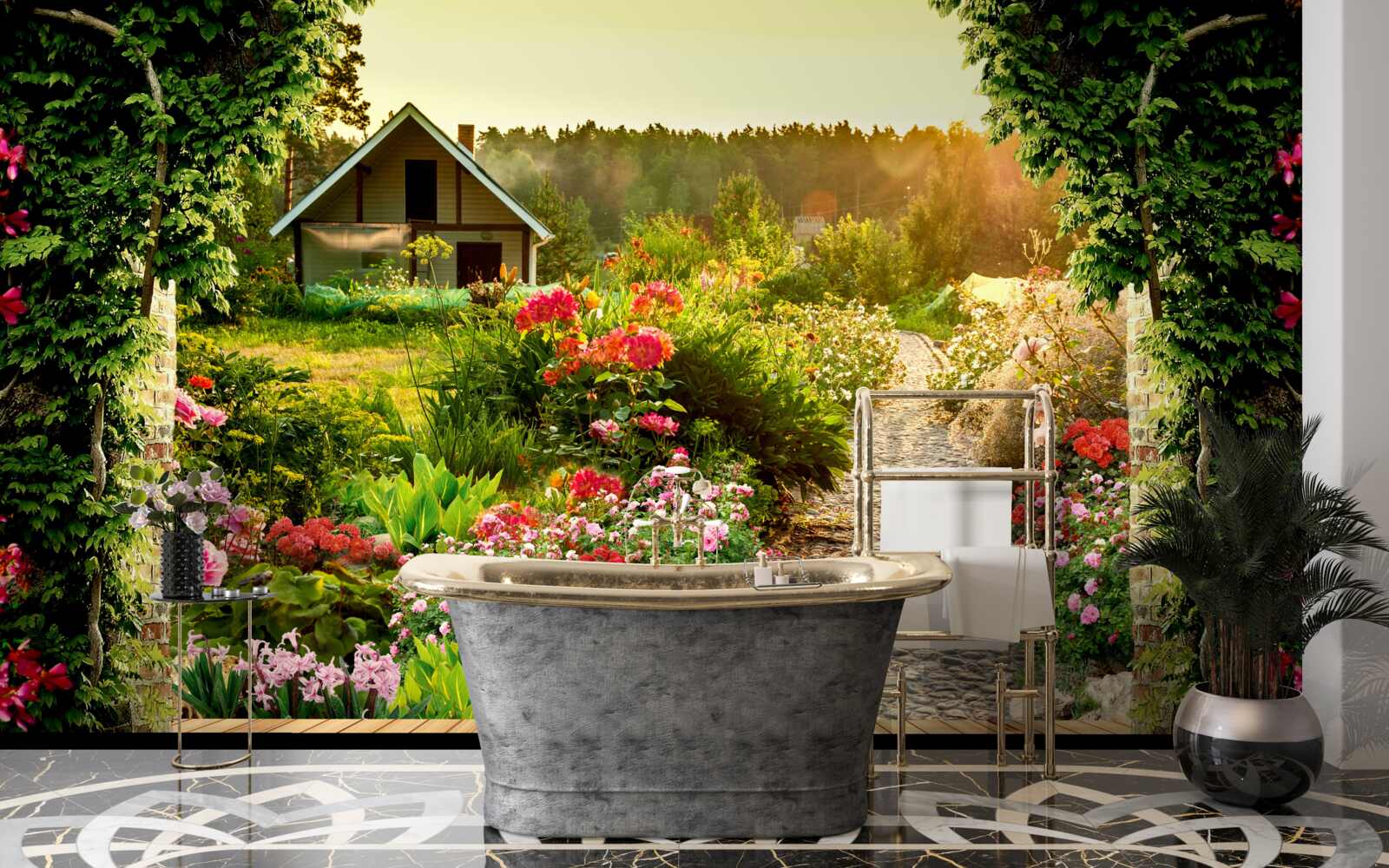 Фотошпалери природний ландшафт з будинком