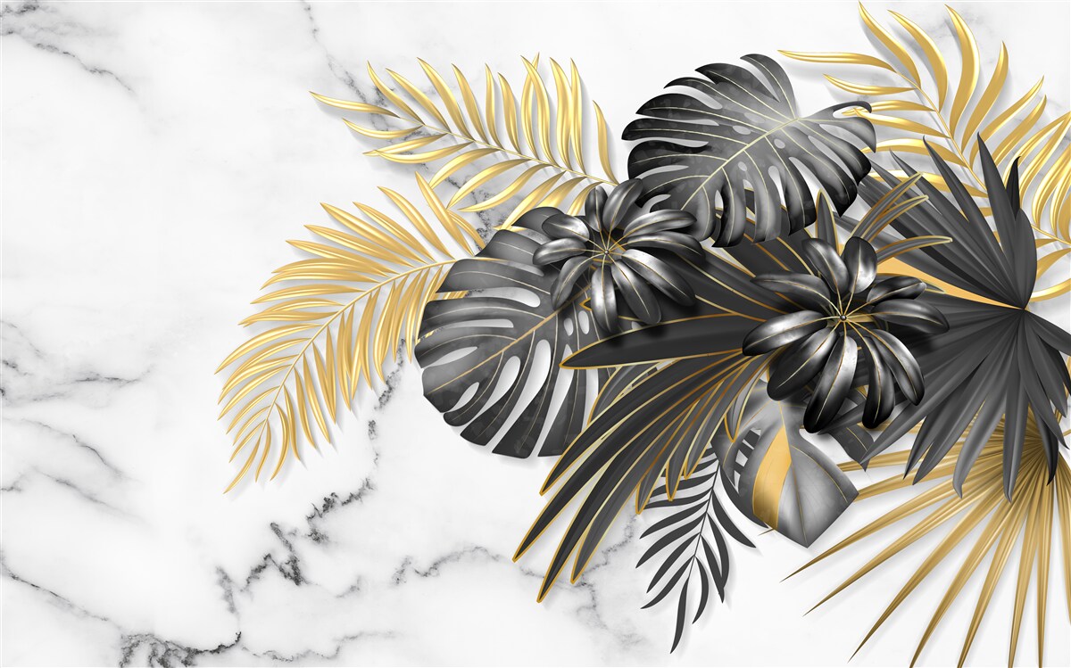 Фотошпалери золоте та чорне листя папороті