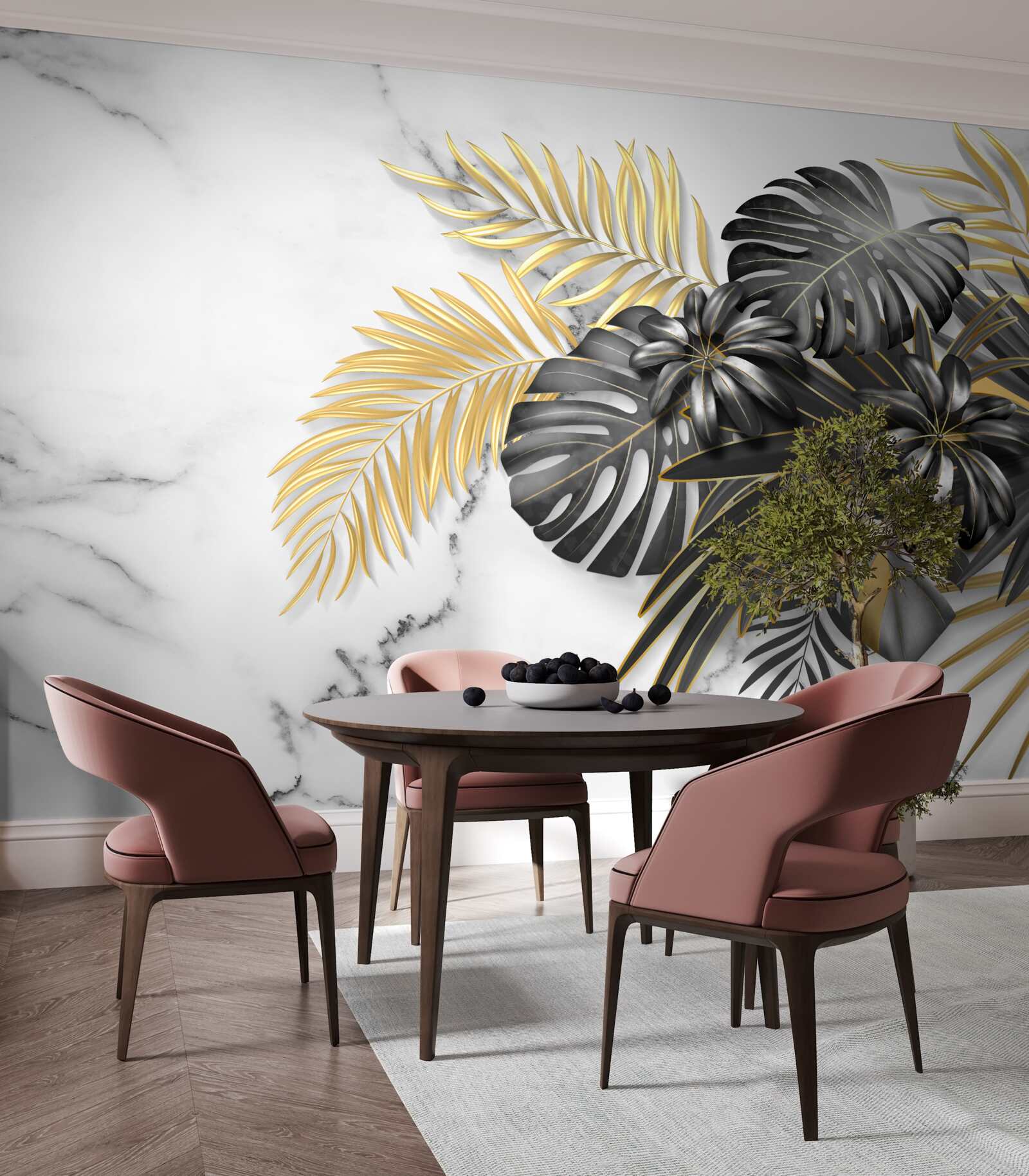 Фотошпалери золоте та чорне листя папороті