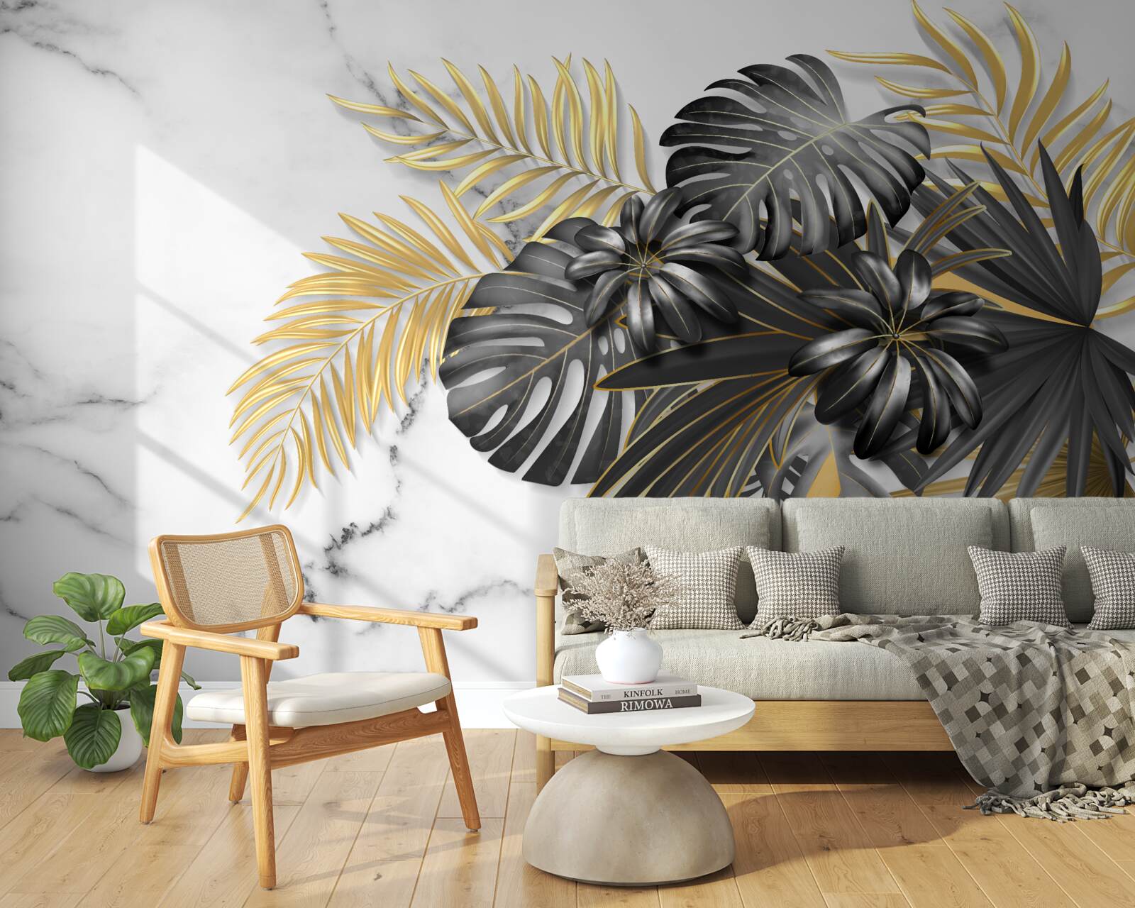 Фотошпалери золоте та чорне листя папороті