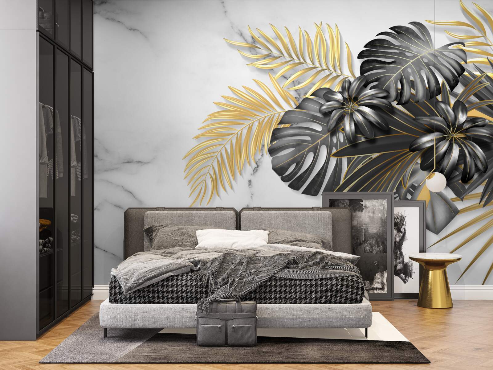 Фотошпалери золоте та чорне листя папороті