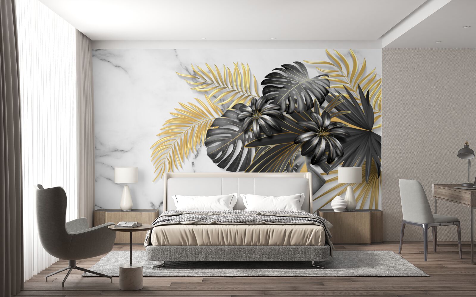 Фотошпалери золоте та чорне листя папороті