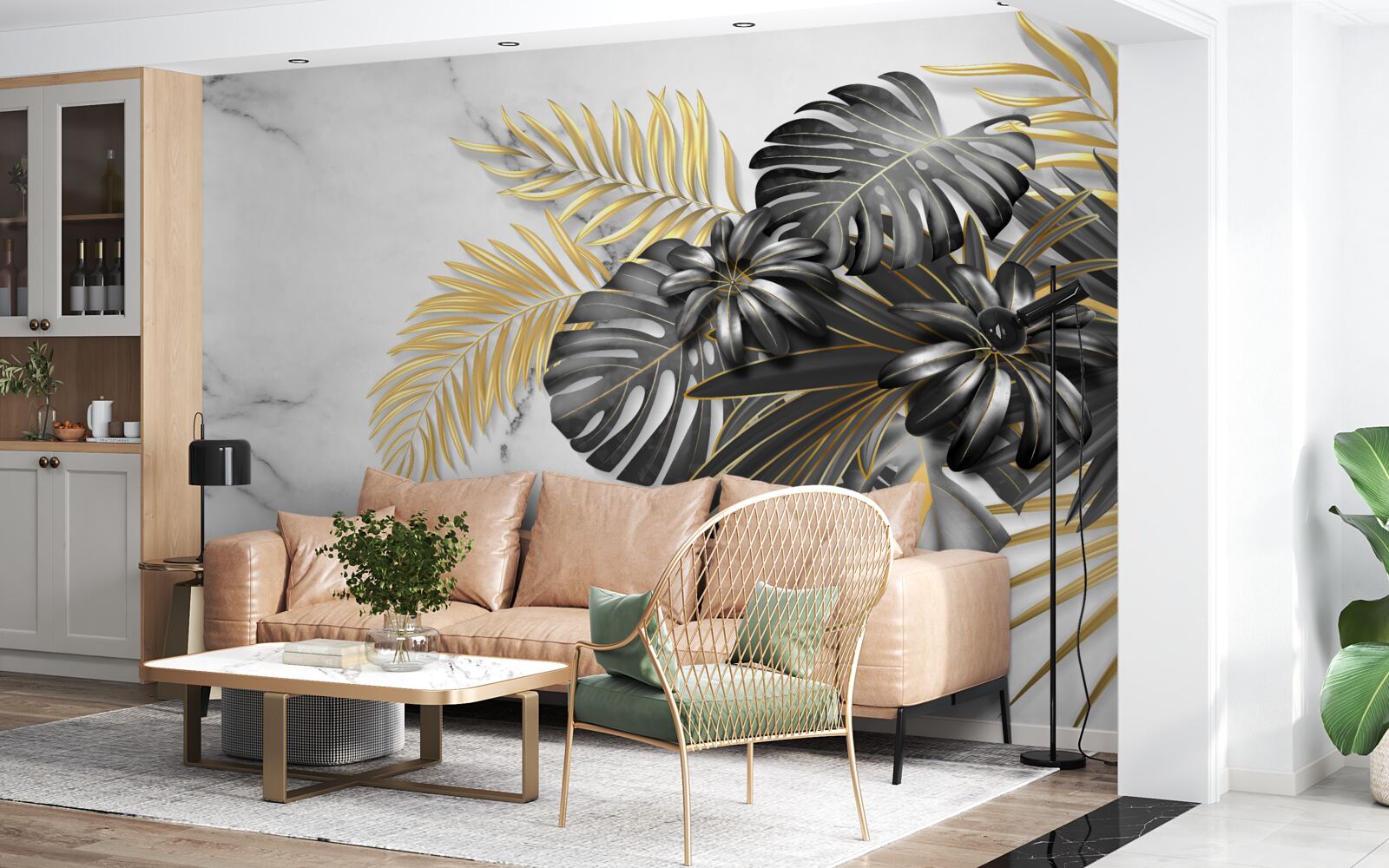 Фотошпалери золоте та чорне листя папороті